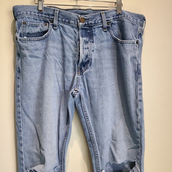 Hollister Men's Jeans 36 x 34 Button Fly Distressed Light Wash Bootcut - Picture 3 of 16